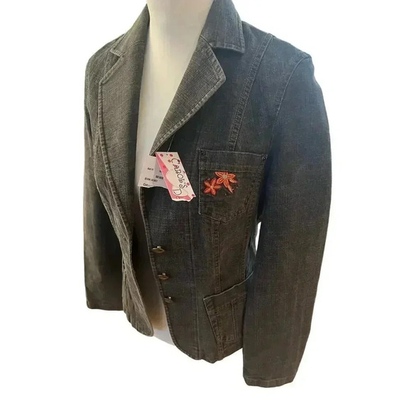 CAROLS DENIM BLACK JACKET NWT floral embroidry womens size small - Picture 4 of 9